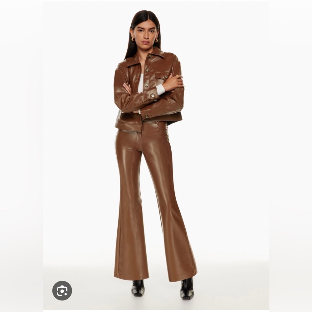 NWT ARITZIA WILFRED FREE BEATRIX FLARE PANT COGNAC VEGAN LEATHER